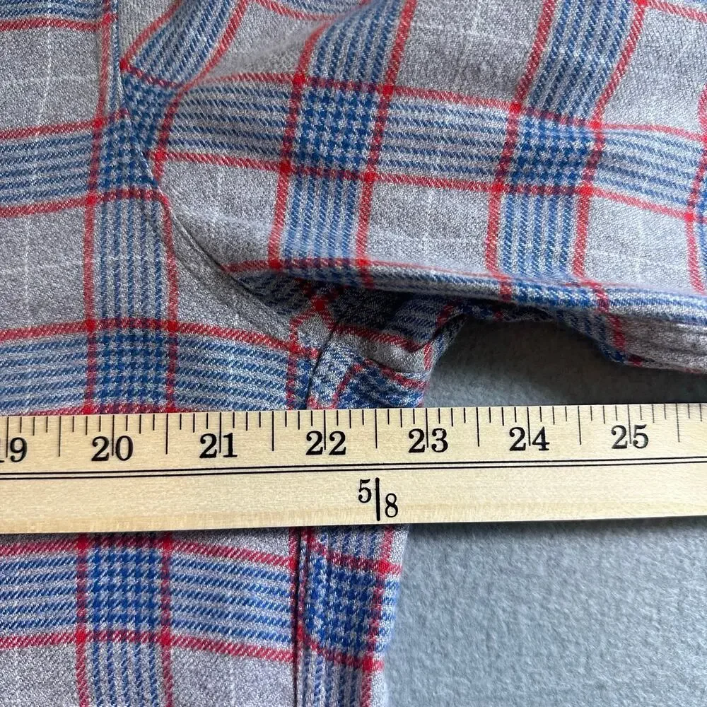 J Crew Men's Large Red Blue & Gray Flannel Button Down 100% Cotton